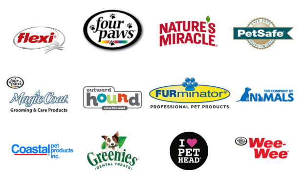 Pet Product Brands such as nature's miracle, coastal pet, greenies
