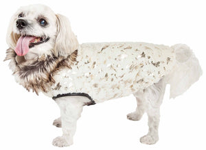 Pet Life ® Luxe 'Gilded Rawffled' Gold-Plated Designer Fur Dog Jacket Coat