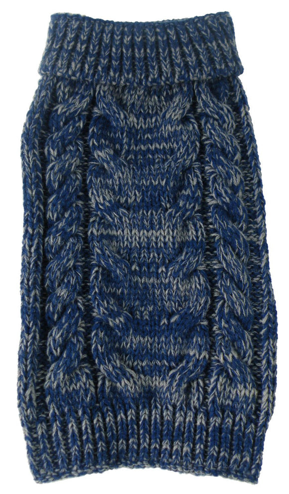 Classic True Blue Heavy Cable Knitted Ribbed Fashion Dog Sweater