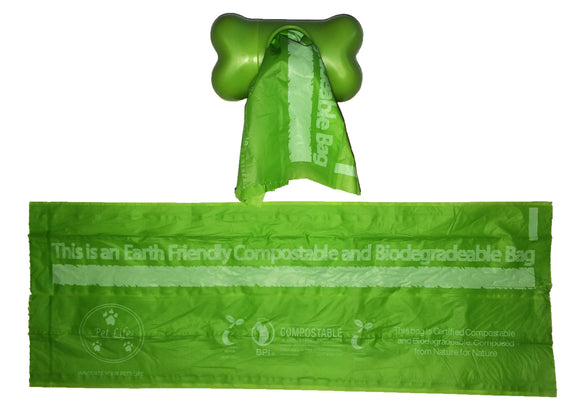 100% Compostable, Recyclable and Biodegradable Eco-Friendly Pet Waste Bags from Thermoplastic Starch - Dispenser and 2 Pack of Rolls
