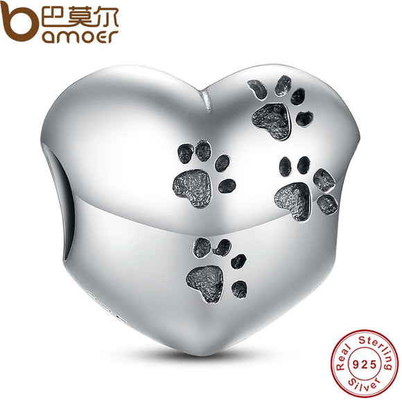 925 Sterling Silver My Sweet Pet Paw Print Charm Fit  Bracelet Necklace Heart Bead Accessories Jewelry Making PAS001 - Yip & Purr® Official Website