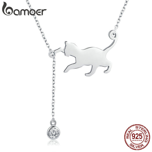 Genuine 925 Sterling Silver Cute Pet Cat Chain Pendant Necklace